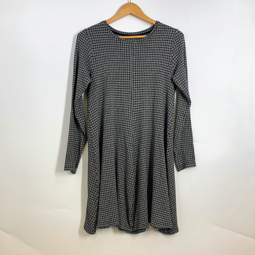 Lou & Grey for‎ Loft Black White Plaid Long Sleeve A-Line Dress Women's Size M